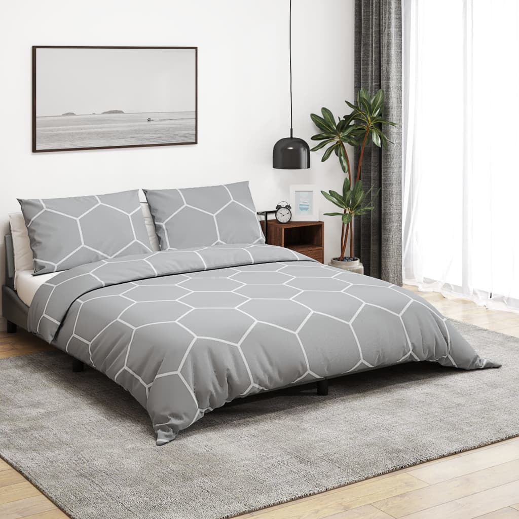 Bettwäsche-Set Grau 140X200 Cm Baumwolle Grau Und Weiß