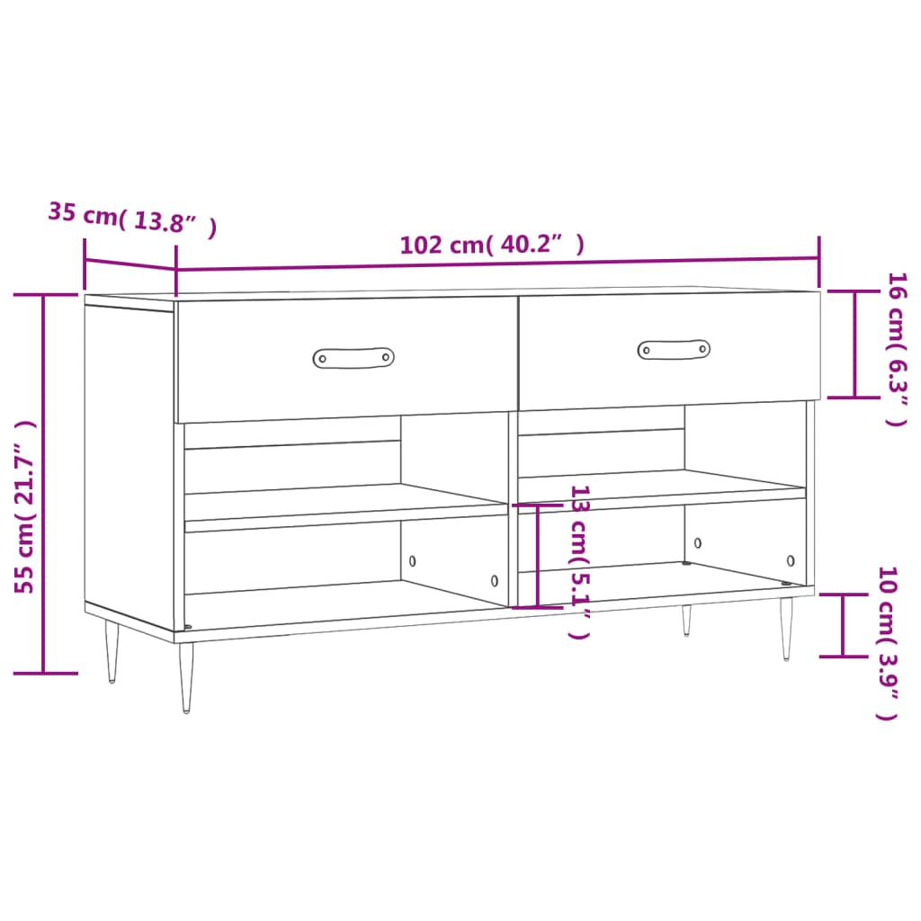 Schuhbank Sonoma-Eiche 102X35X55 Cm Holzwerkstoff Sonoma Eiche