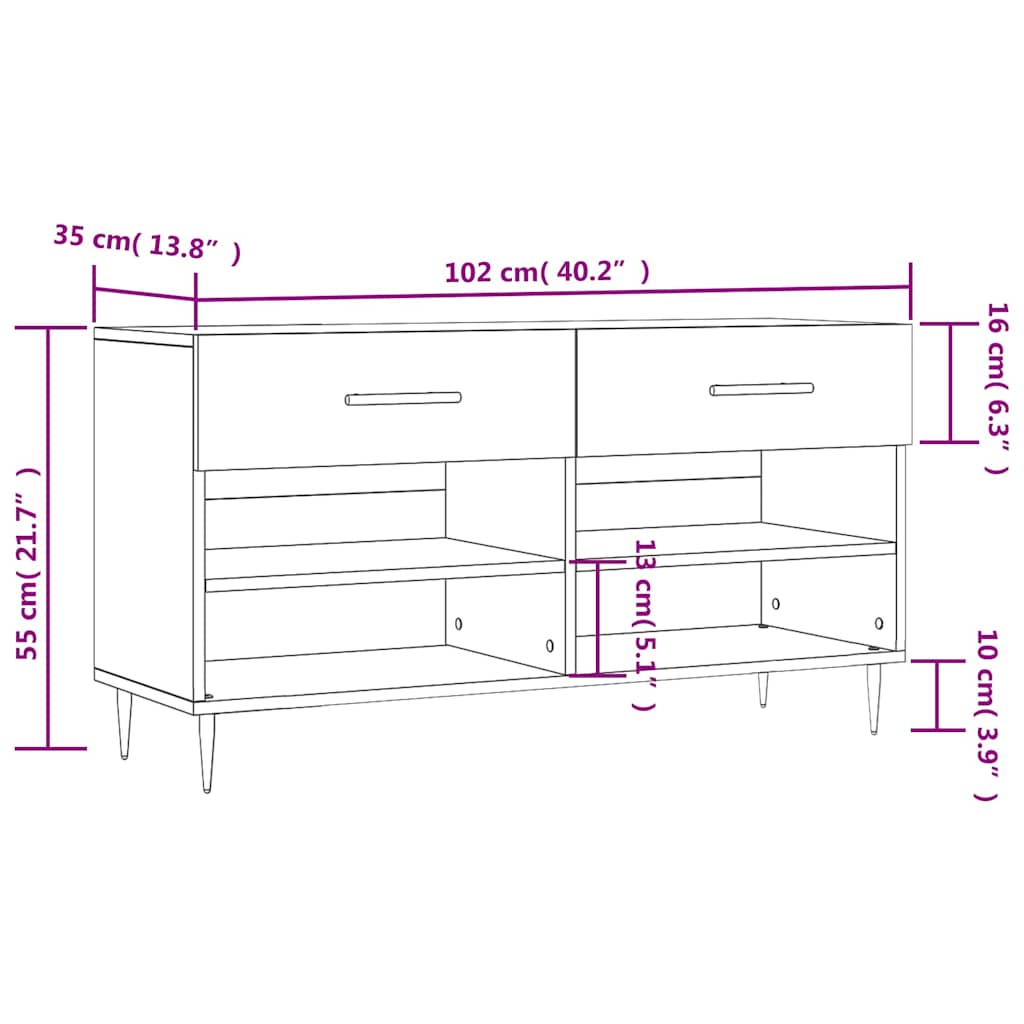 Schuhbank 102X35X55 Cm Holzwerkstoff Hochglanz-Weiß
