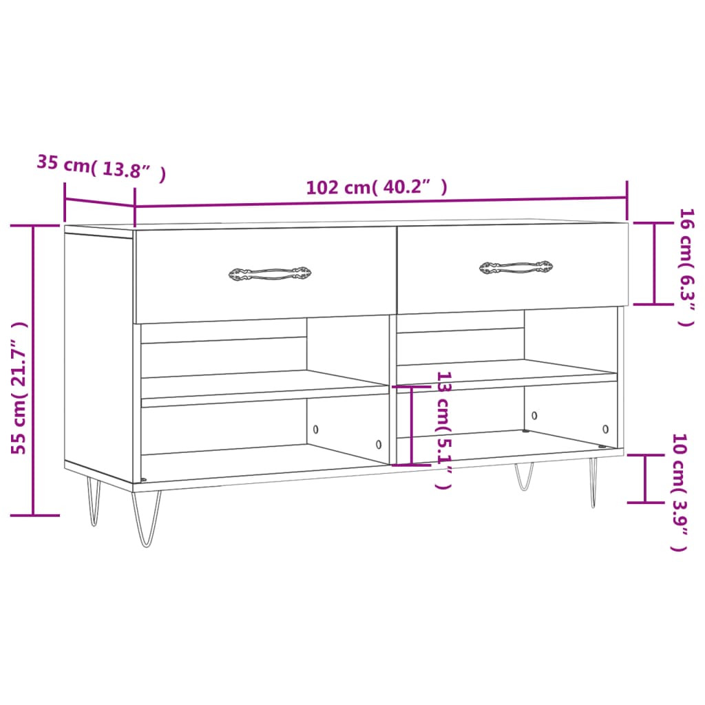 Schuhbank 102X35X55 Cm Holzwerkstoff Hochglanz-Weiß