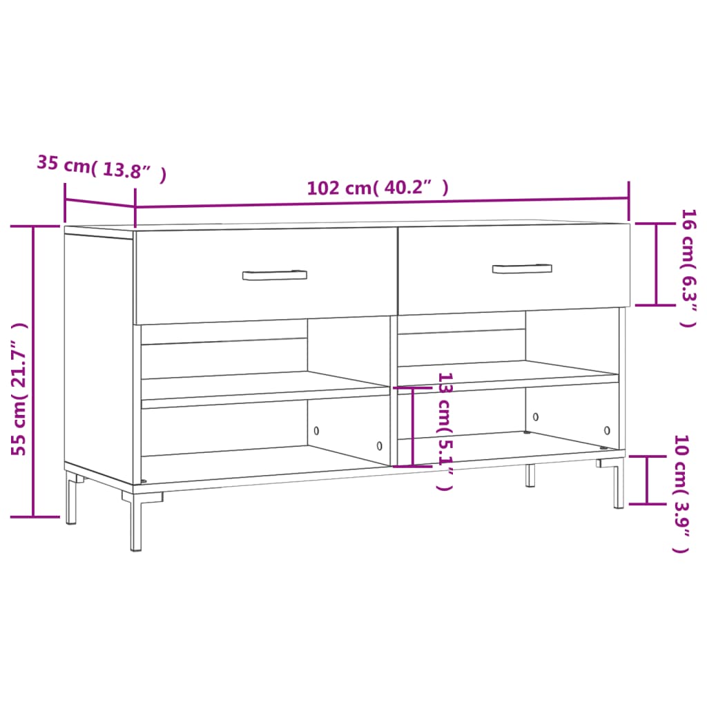 Schuhbank 102X35X55 Cm Holzwerkstoff Hochglanz-Weiß