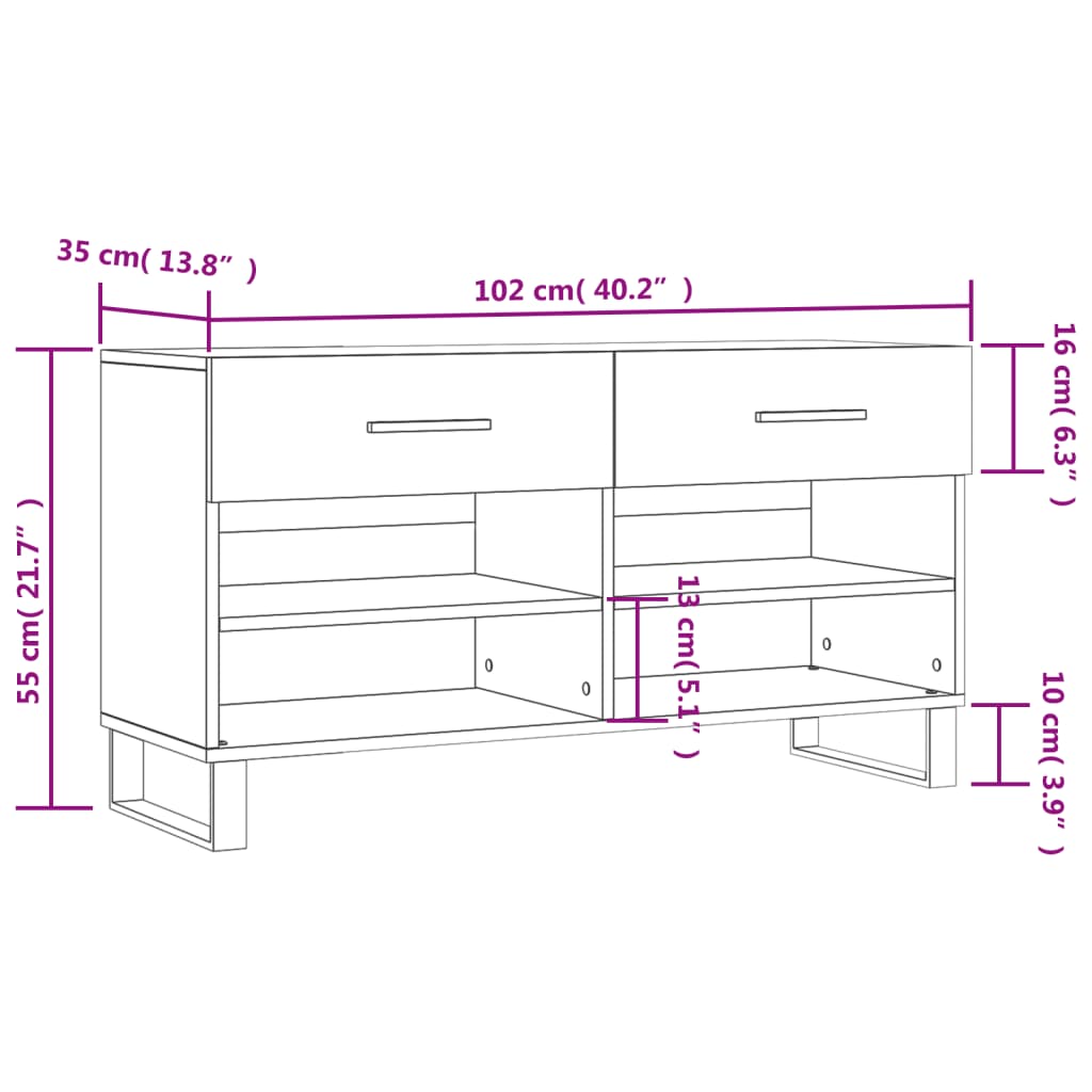 Schuhbank 102X35X55 Cm Holzwerkstoff Betongrau
