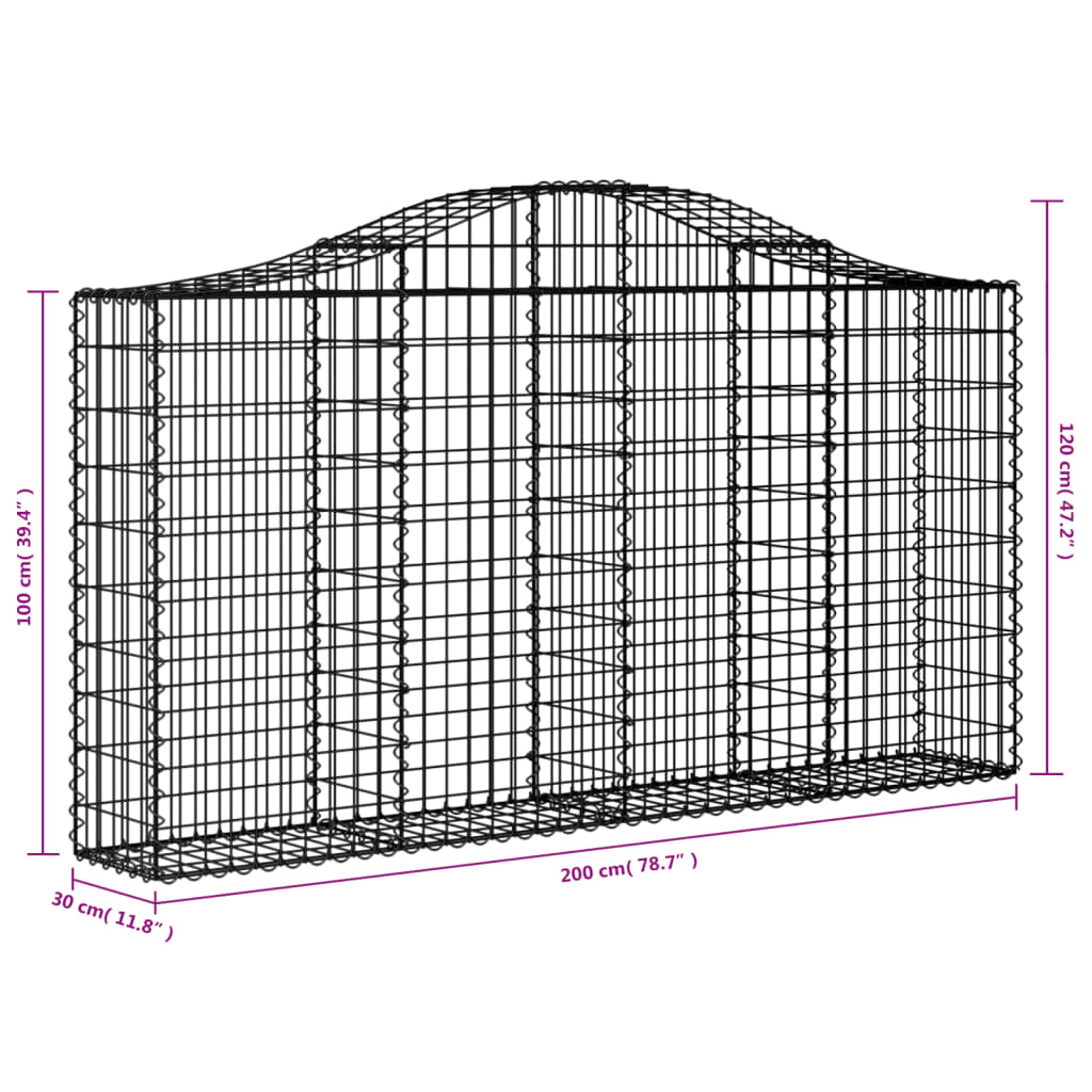 Gabionen Mit Hochbogen 4 Stk. 200X30X100/120Cm Verzinktes Eisen