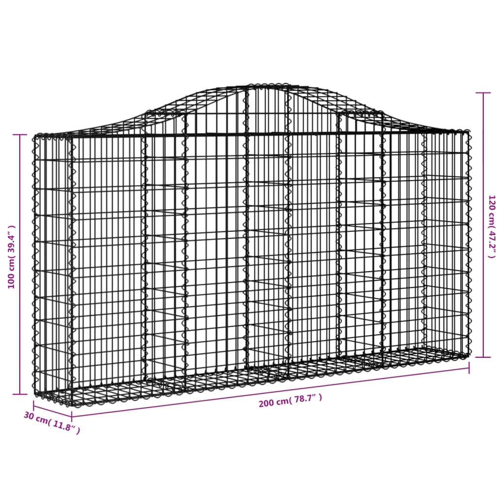 Gabionen Mit Hochbogen 9 Stk. 200X30X100/120Cm Verzinktes Eisen