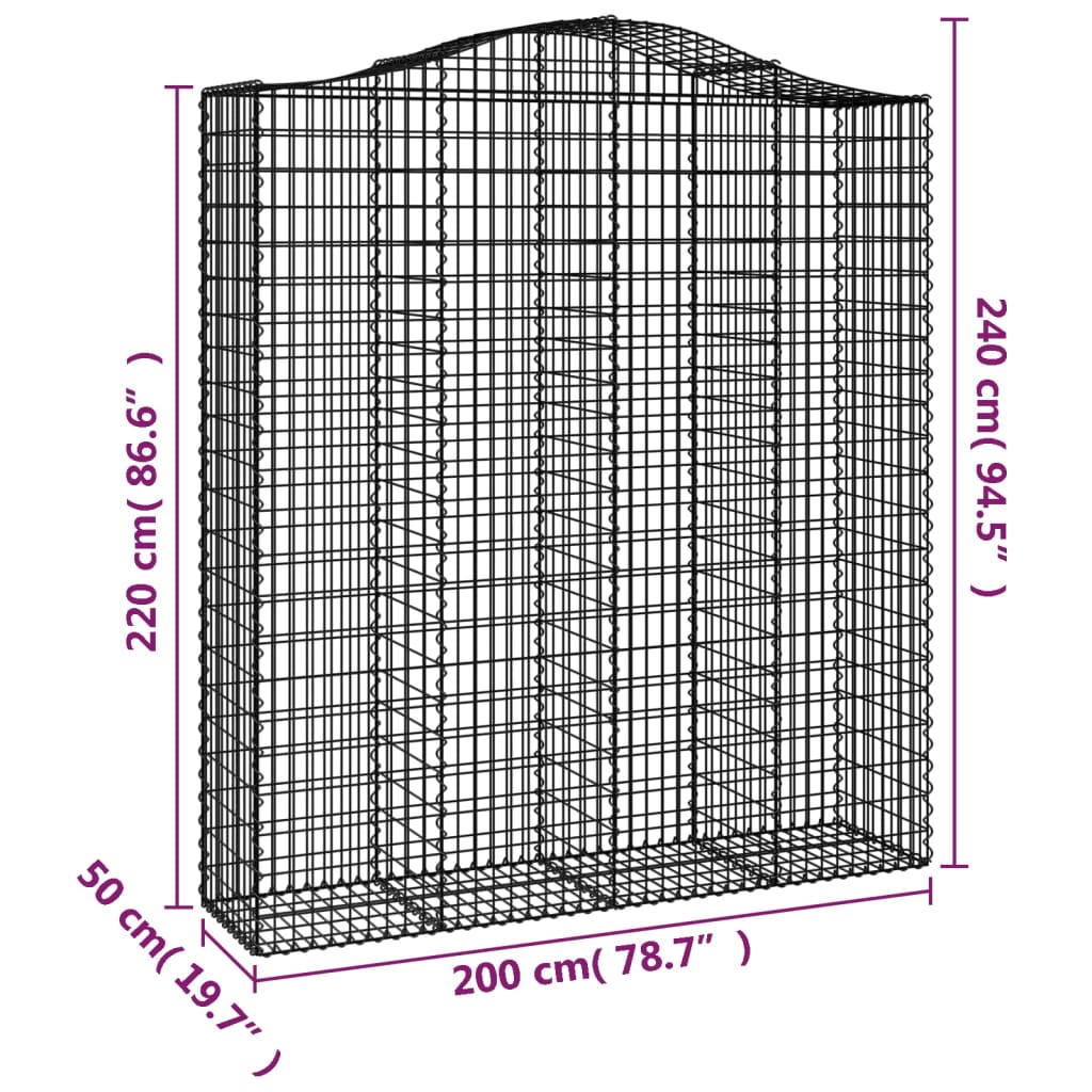 Gabionen Mit Hochbogen 4 Stk. 200X50X220/240Cm Verzinktes Eisen