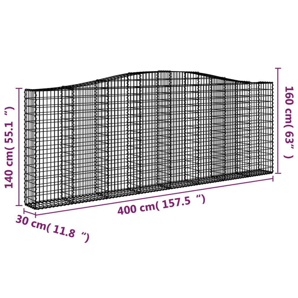 Gabionen Mit Hochbogen 4 Stk. 400X30X140/160Cm Verzinktes Eisen