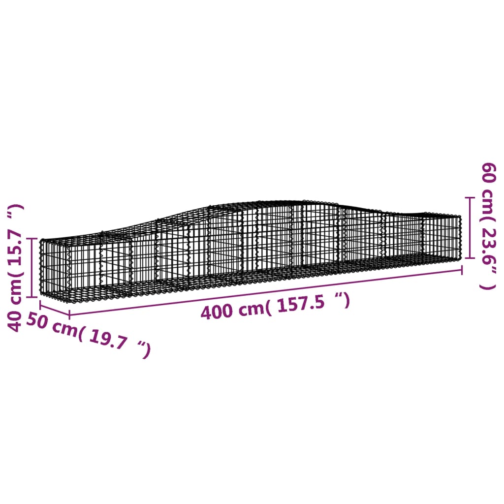 Gabionen Mit Hochbogen 2 Stk. 400X50X40/60Cm Verzinktes Eisen