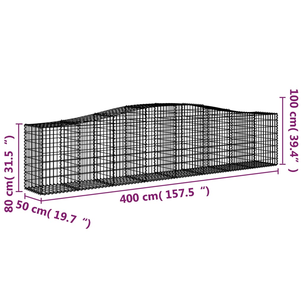 Gabionen Mit Hochbogen 4 Stk. 400X50X80/100Cm Verzinktes Eisen