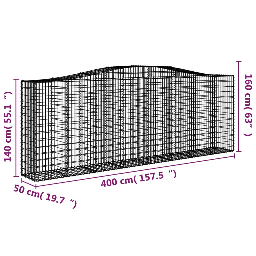 Gabionen Mit Hochbogen 3 Stk. 400X50X140/160Cm Verzinktes Eisen