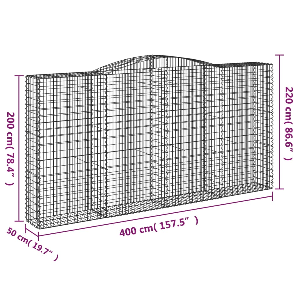 Gabionen Mit Hochbogen 7 Stk. 400X50X200/220Cm Verzinktes Eisen