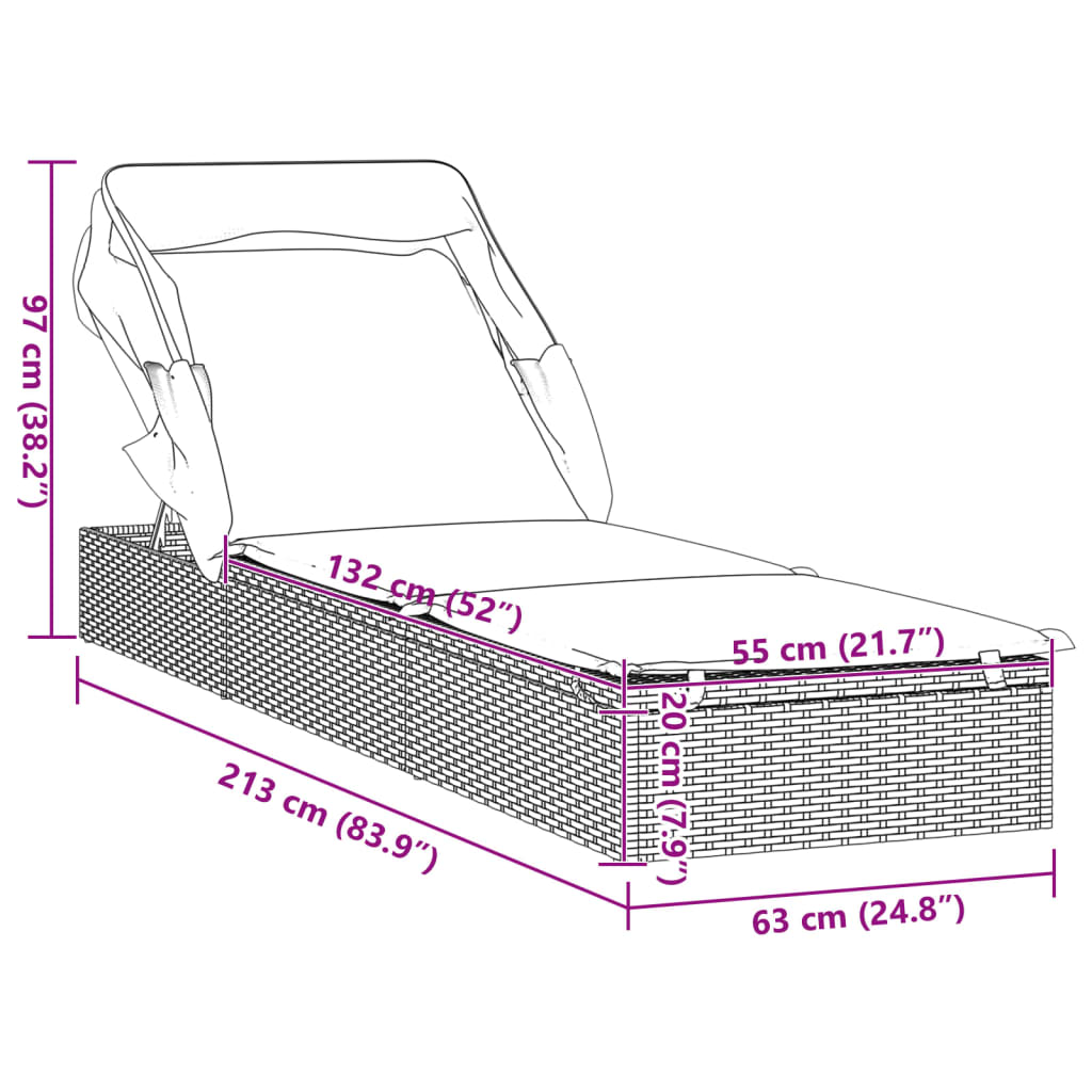 Sonnenliege Mit Faltdach Schwarz 213X63X97 Cm Poly Rattan