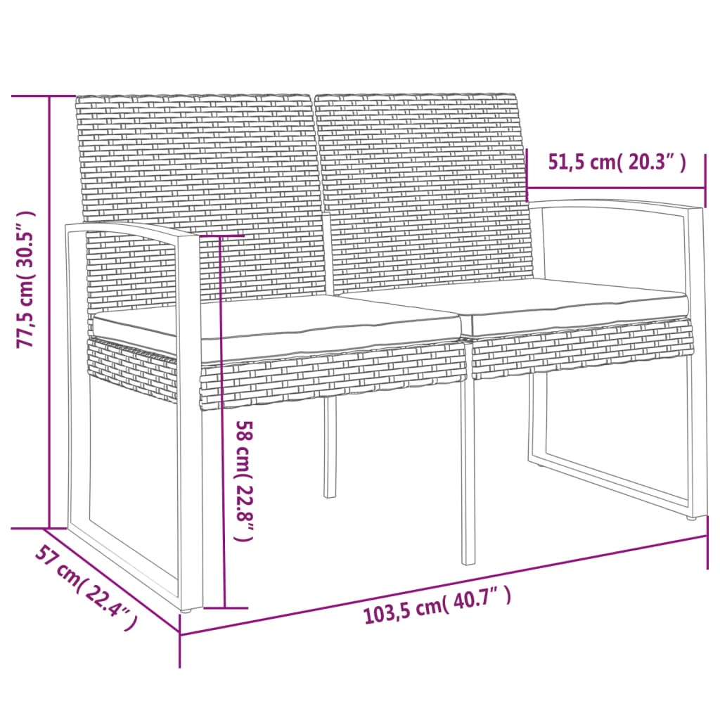 Gartenbank 2-Sitzer Mit Kissen Pp-Rattan