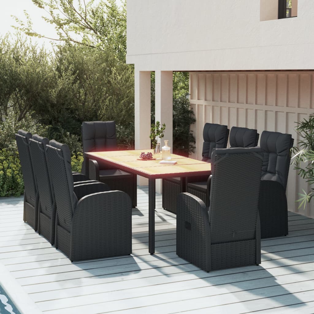 5-Tlg. Garten-Essgruppe Mit Kissen Schwarz Poly Rattan