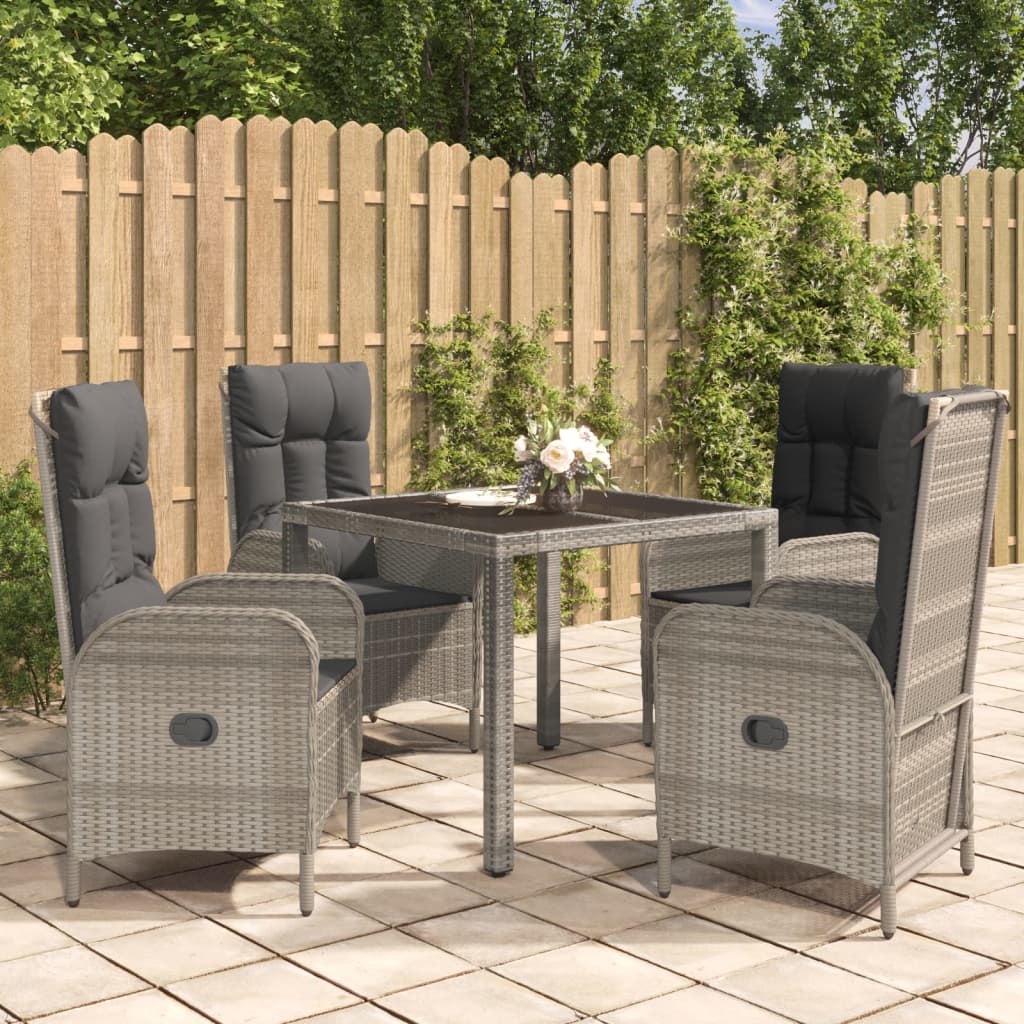 7-Tlg. Garten-Essgruppe Mit Kissen Grau Poly Rattan