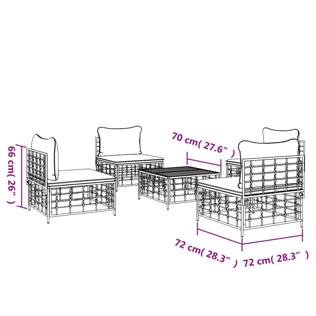 5-Tlg. Garten-Lounge-Set Mit Kissen Anthrazit Poly Rattan