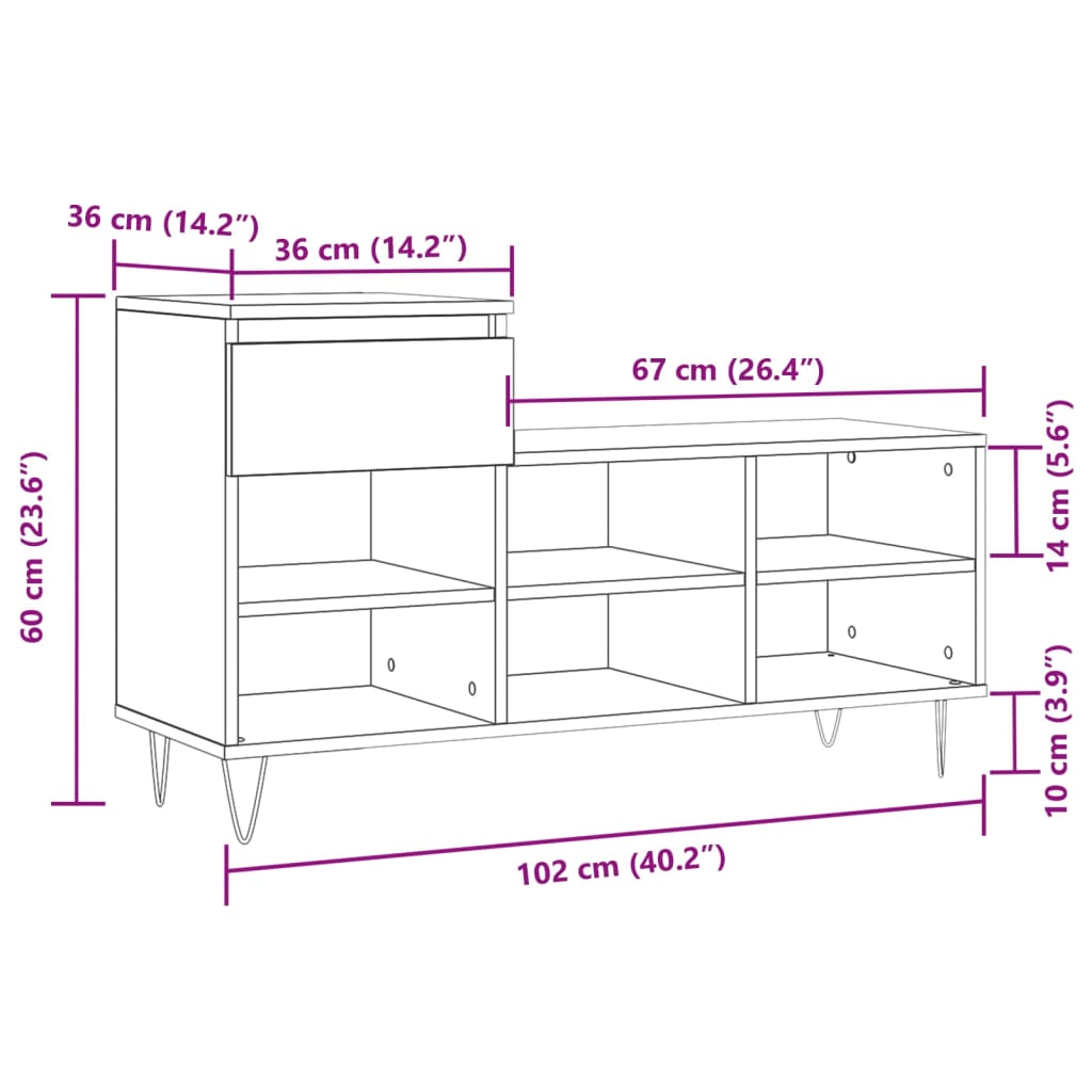 Schuhregal 102X36X60 Cm Holzwerkstoff Hochglanz-Weiß