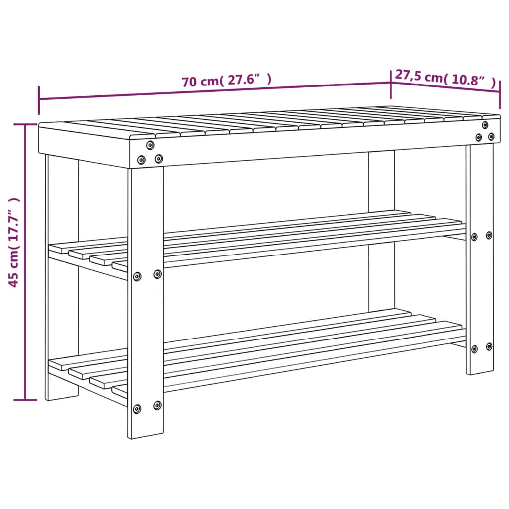 Schuhregal Mit 3 Ablagen 70X27,5X45 Cm Bambus