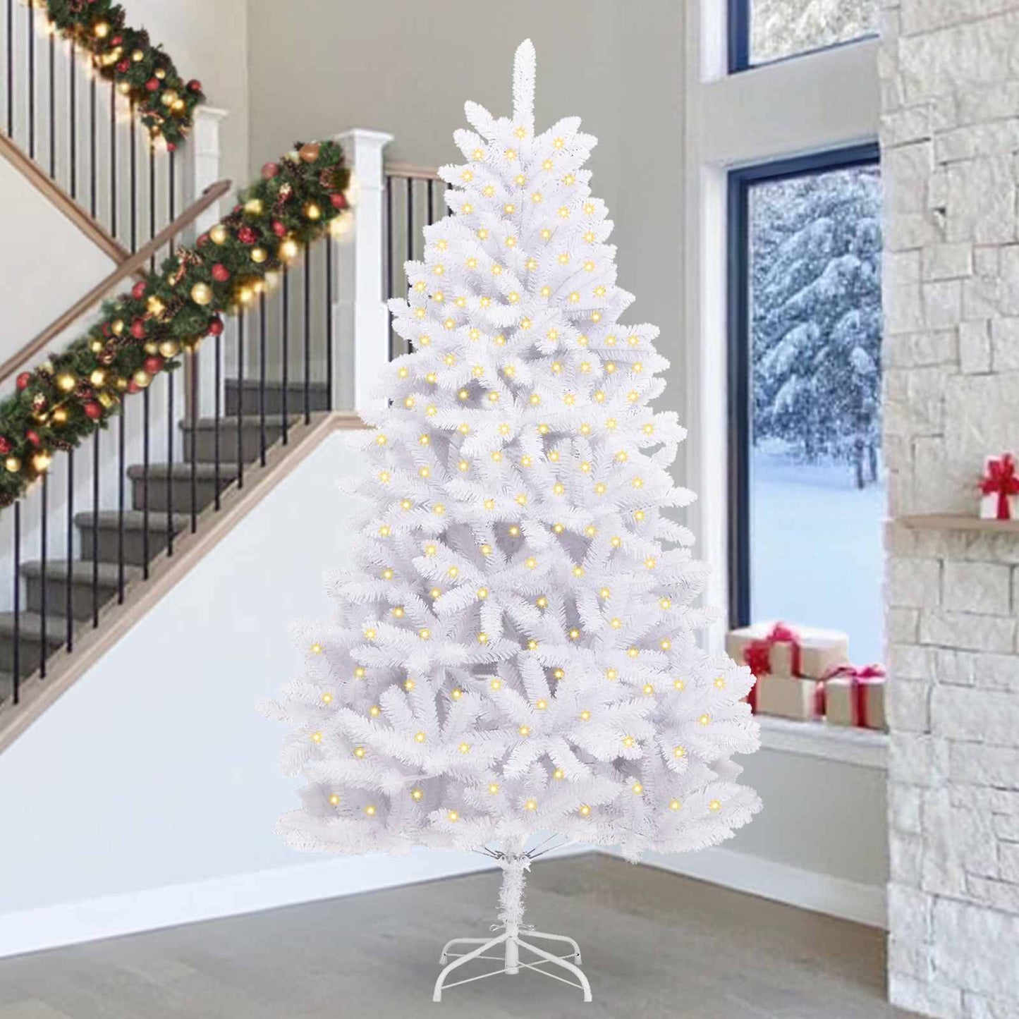 Künstlicher Weihnachtsbaum Klappbar Mit Ständer Weiß