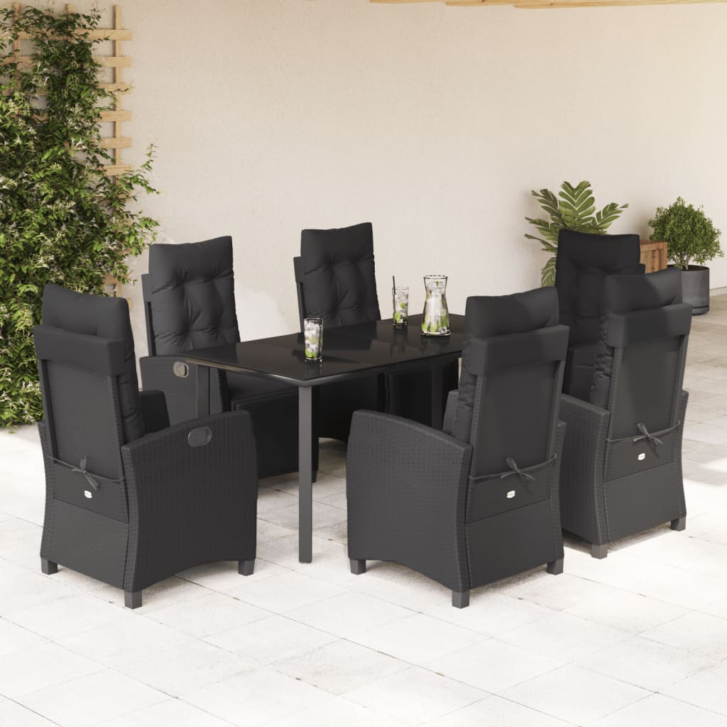 9-Tlg. Garten-Essgruppe Mit Kissen Schwarz Poly Rattan
