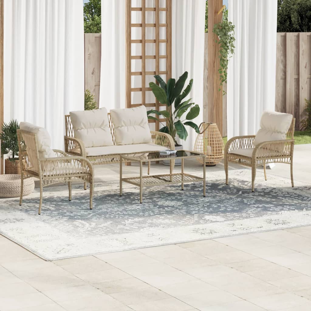 4-Tlg. Garten-Sofagarnitur Mit Kissen Schwarz Poly Rattan