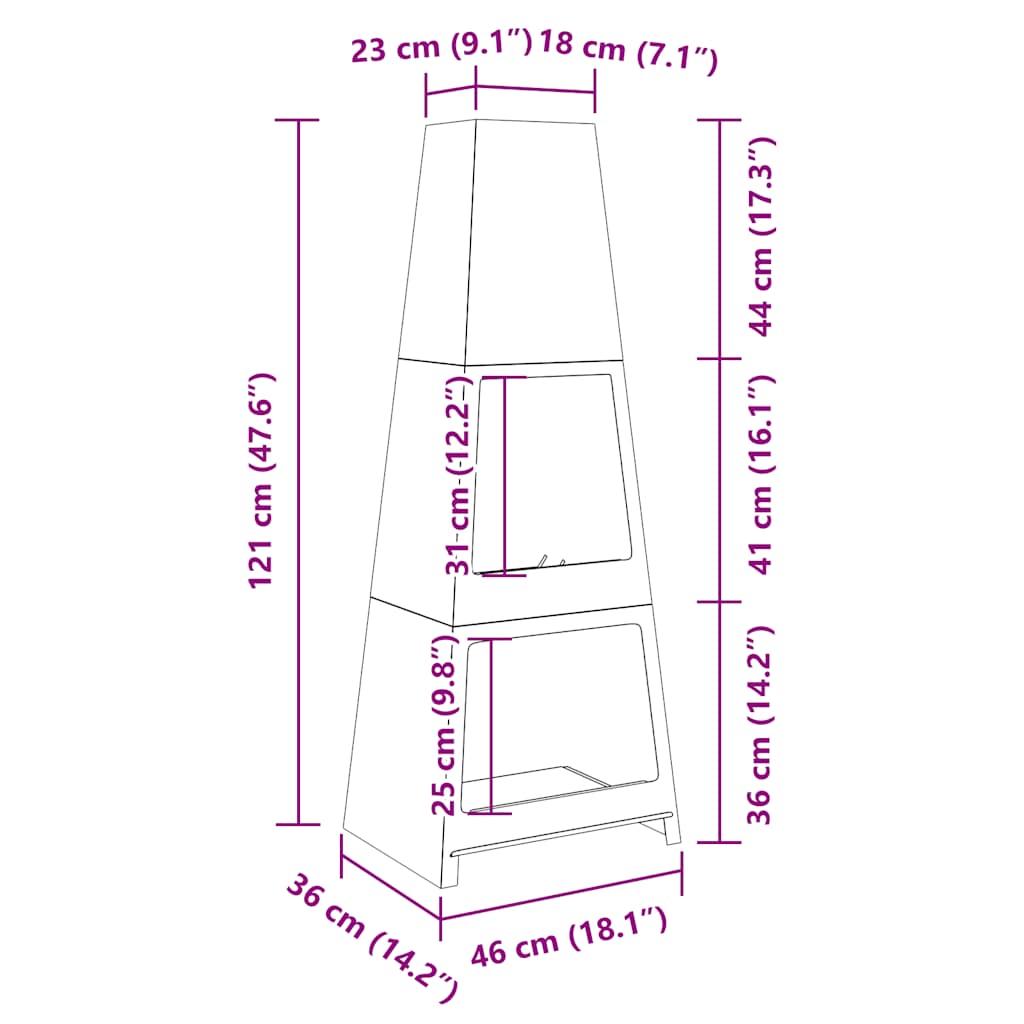 Gartenkamin Mit Holzablage Turm-Design Schwarz Stahl