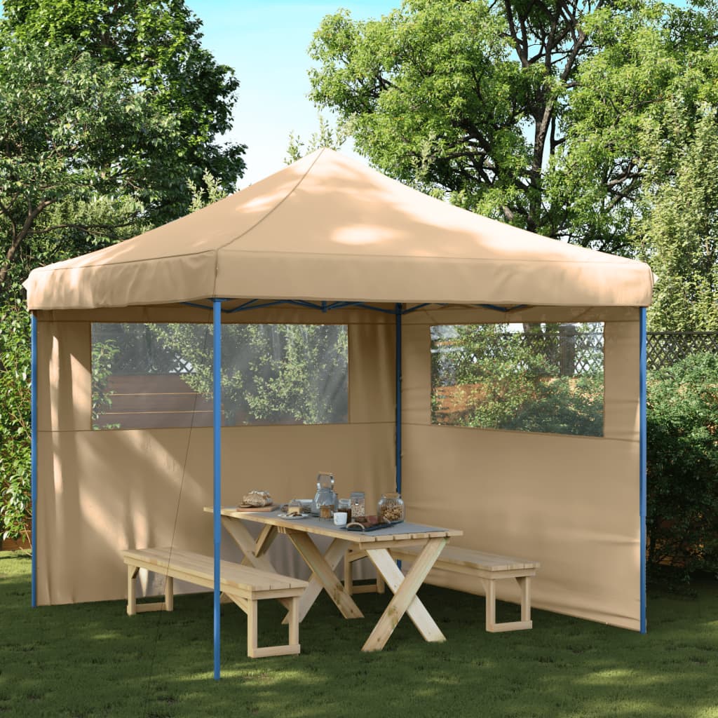 Partyzelt Faltbar Pop-Up Mit 4 Seitenteilen Beige