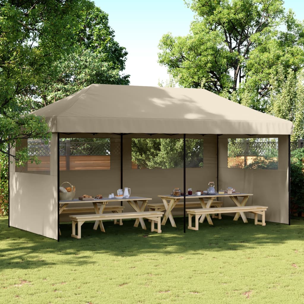Partyzelt Faltbar Pop-Up Mit 4 Seitenteilen Taupe