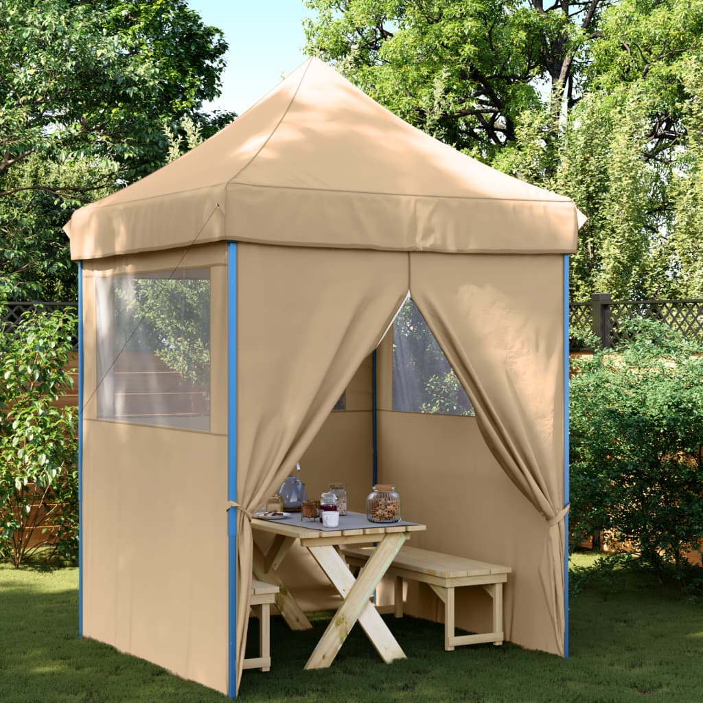 Partyzelt Faltbar Pop-Up Mit 2 Seitenteilen Beige