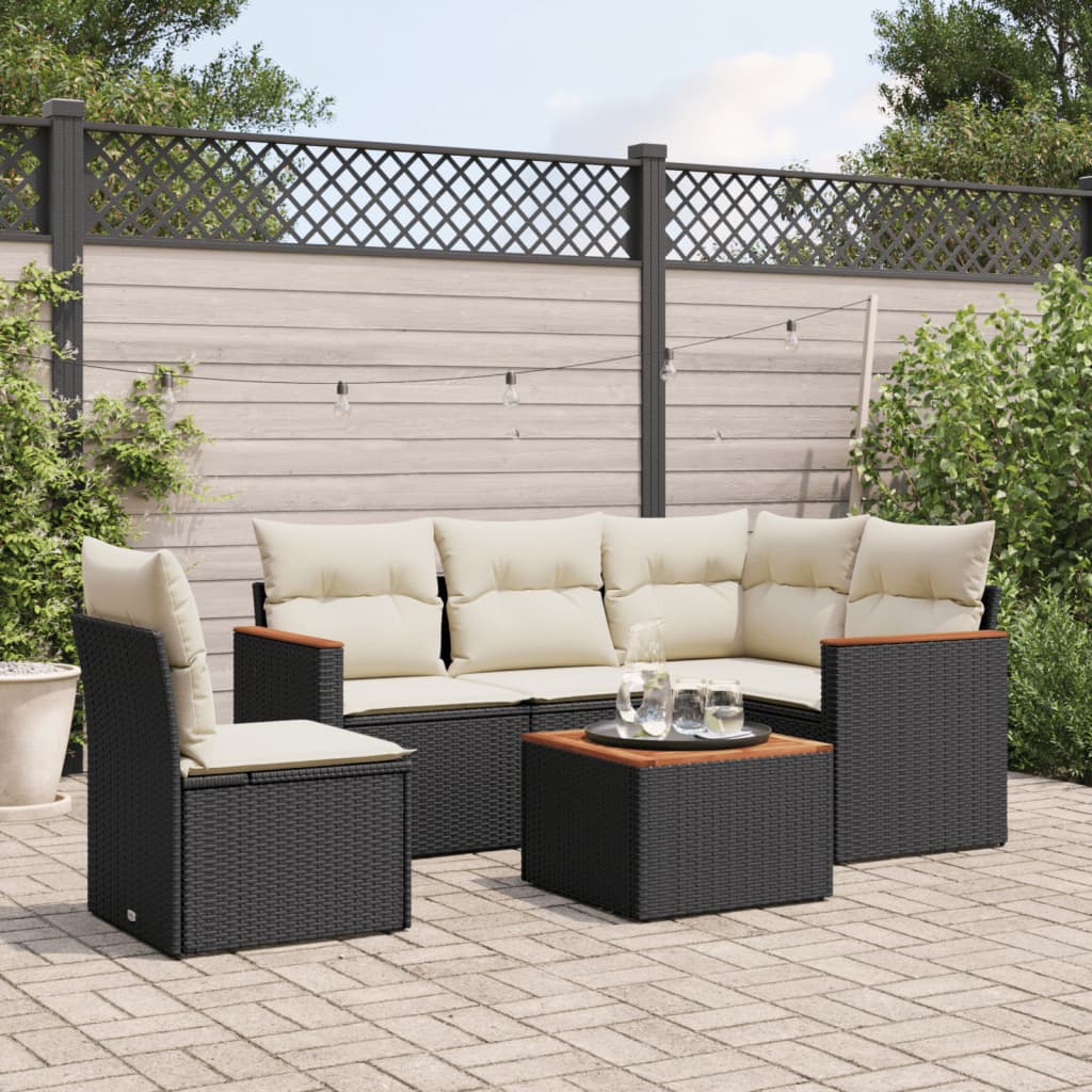 6-Tlg. Garten-Sofagarnitur Mit Kissen Beige Poly Rattan