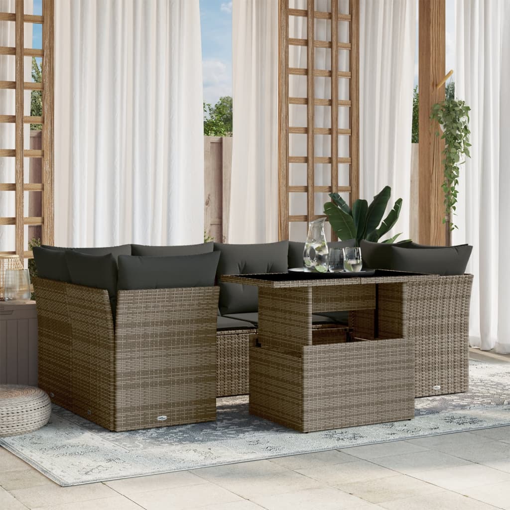 7-Tlg. Garten-Sofagarnitur Mit Kissen Poly Rattan