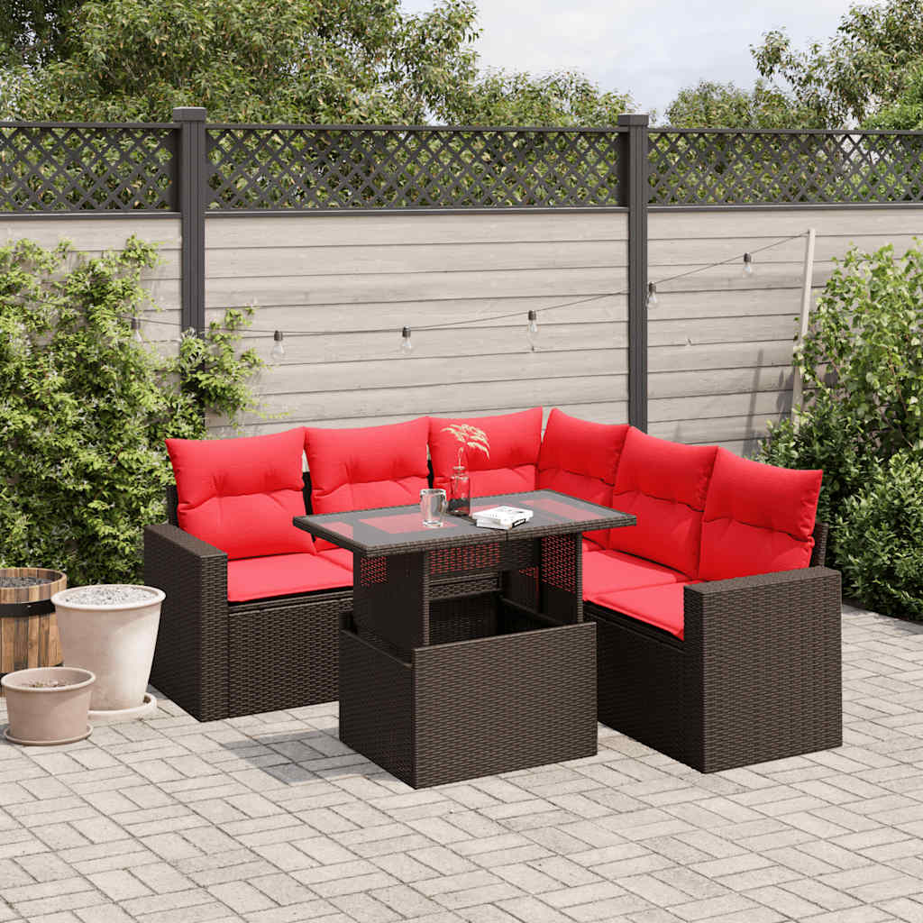 6-Teiliges Gartensofa-Set Mit Kissen, Es Polyrattan