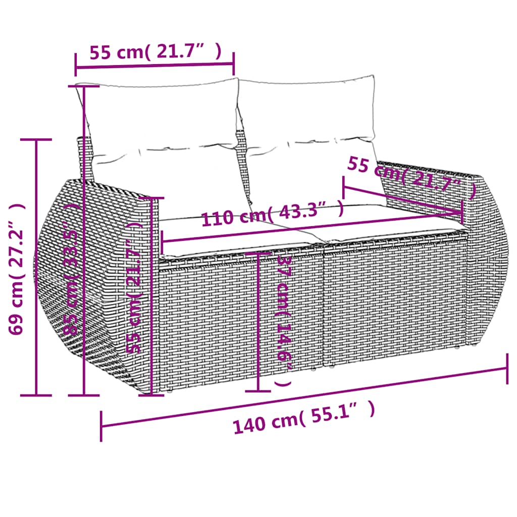7-Teiliges Gartensofa-Set Mit Kissen, Es Polyrattan