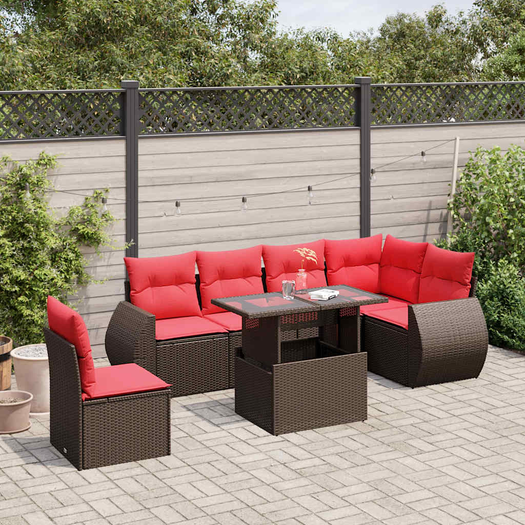 7-Teiliges Gartensofa-Set Mit Kissen, Es Polyrattan