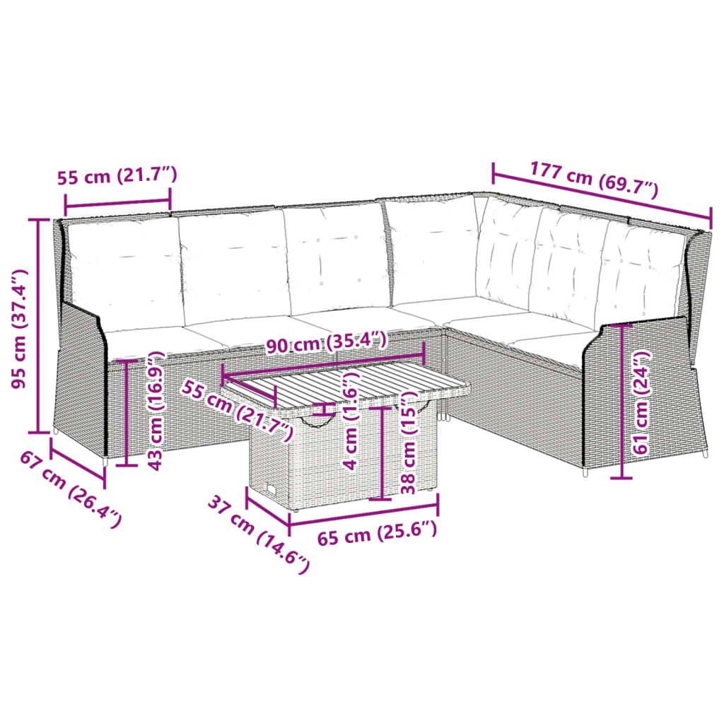 5-Tlg. Garten-Lounge-Set Mit Kissen Poly Rattan