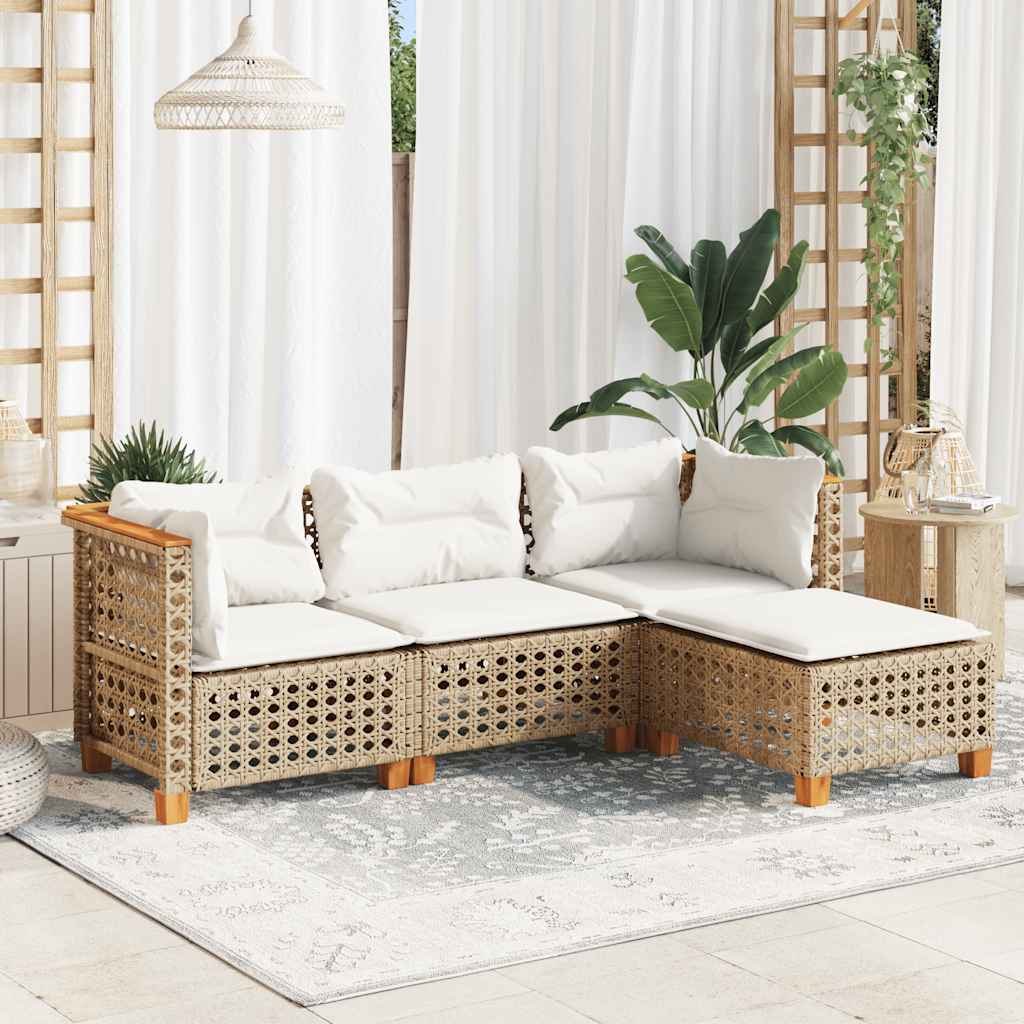 4-Tlg. Garten-Sofagarnitur Mit Kissen Poly Rattan