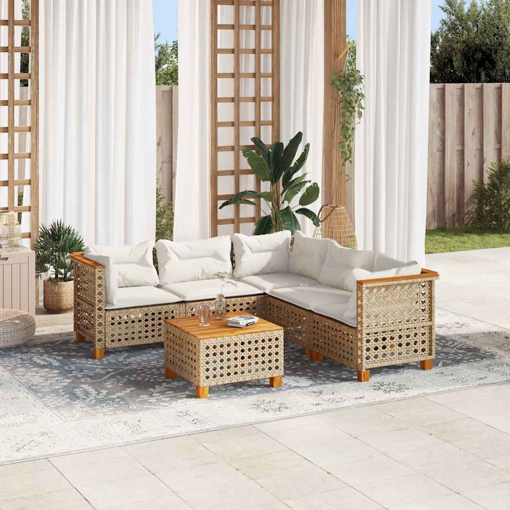 6-Tlg. Garten-Sofagarnitur Mit Kissen Poly Rattan