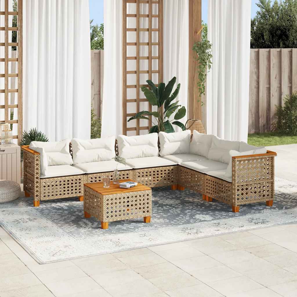 7-Tlg. Garten-Sofagarnitur Mit Kissen Poly Rattan