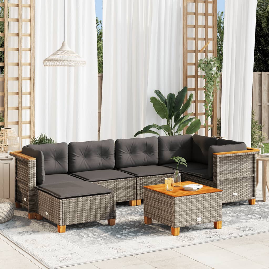 7-Tlg. Garten-Sofagarnitur Mit Kissen Poly Rattan
