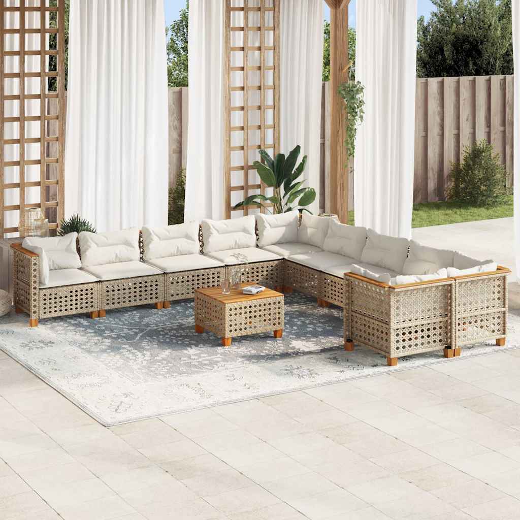 11-Tlg. Garten-Sofagarnitur Mit Kissen Poly Rattan