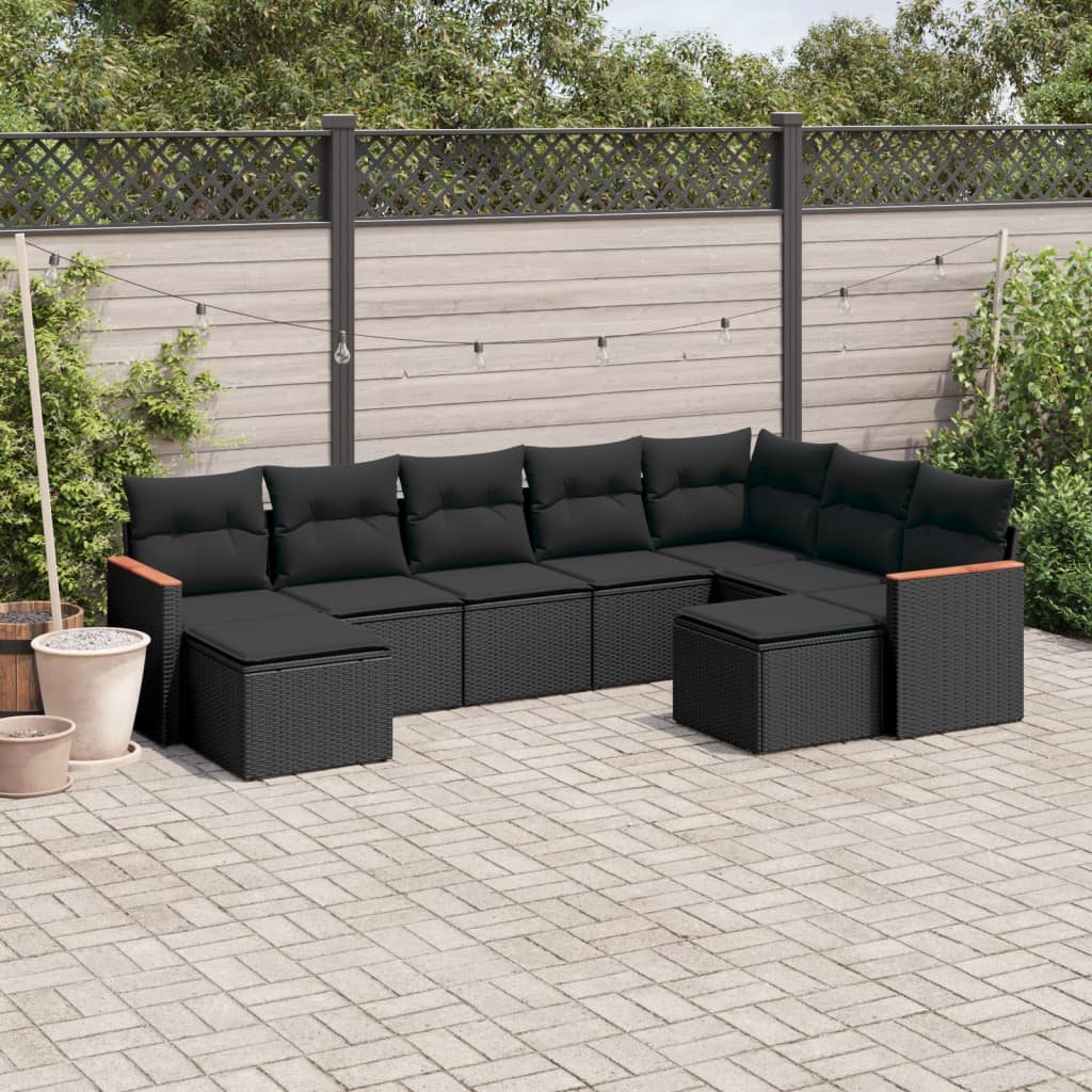 9-Tlg. Garten-Sofagarnitur Mit Kissen Beige Poly Rattan