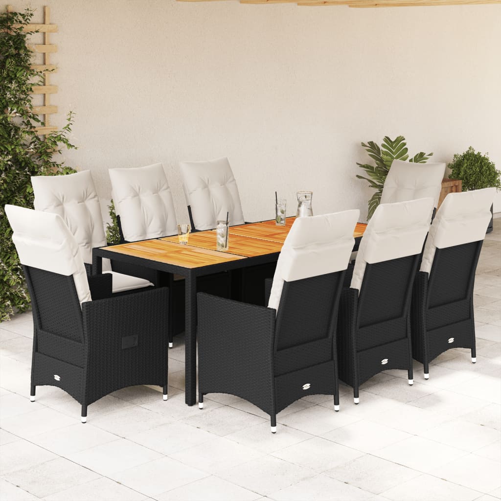 5-Tlg. Garten-Essgruppe Mit Kissen Schwarz Poly Rattan