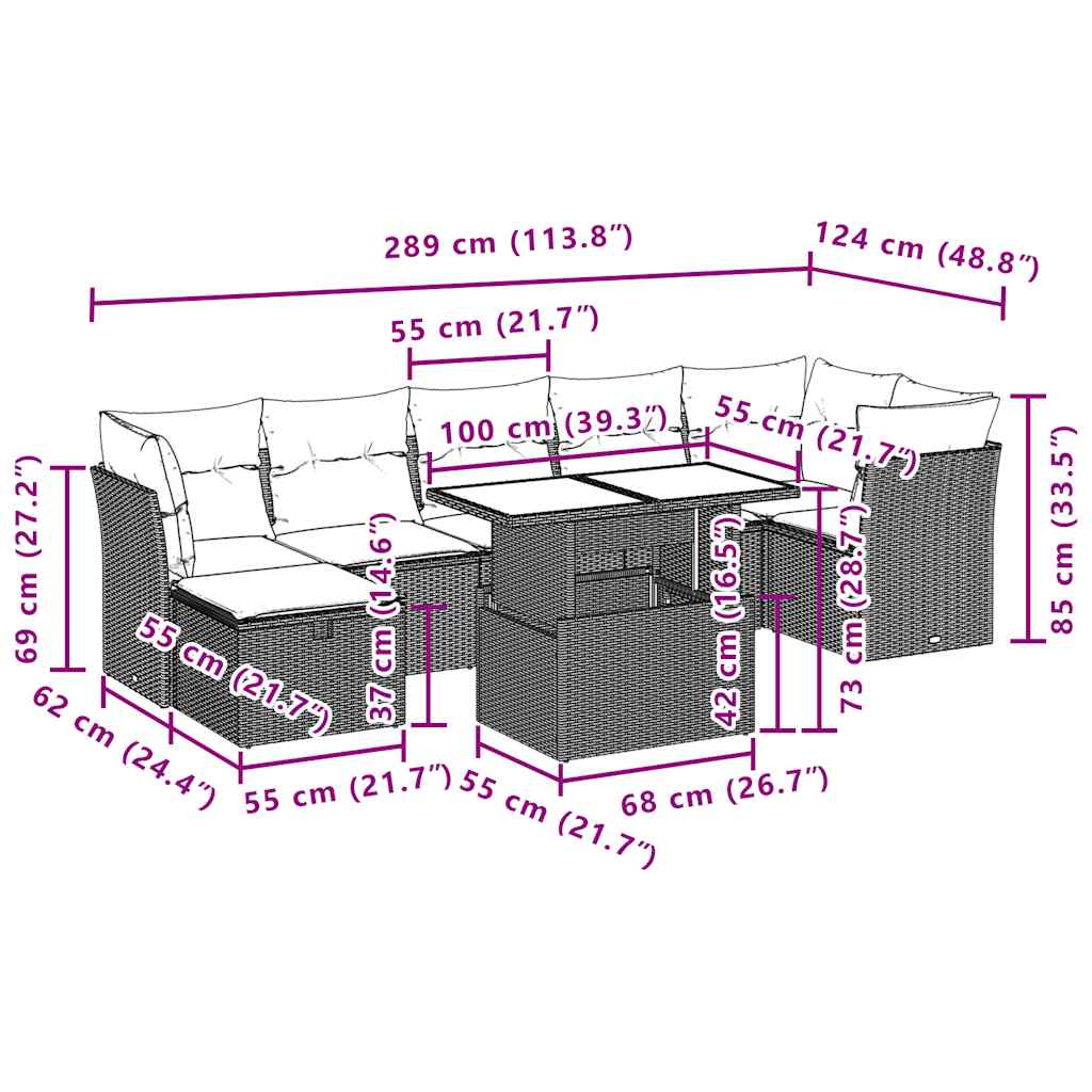 8-Teiliges Gartensofa-Set Mit Kissen, Es Polyrattan
