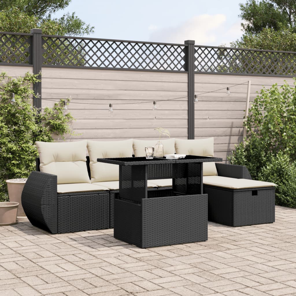 6-Tlg. Garten-Sofagarnitur Mit Kissen Poly Rattan