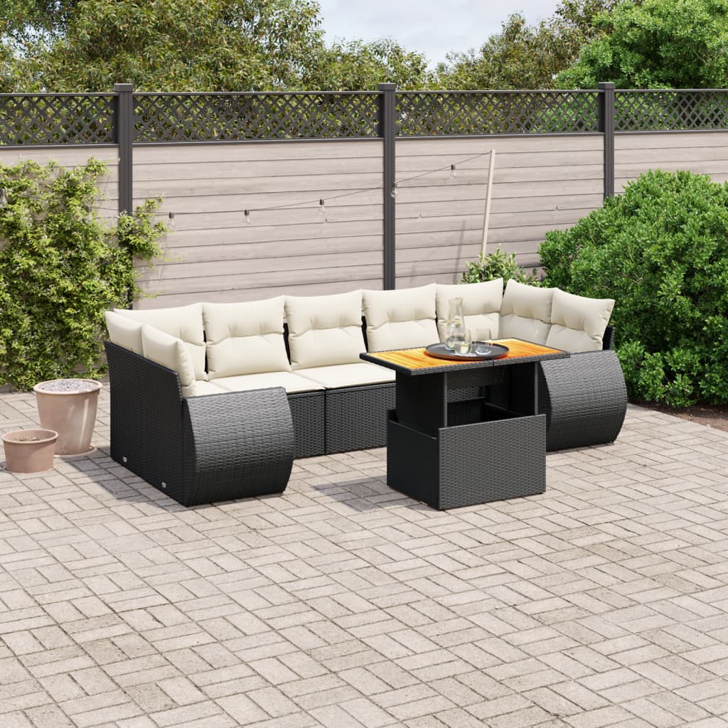 8-Tlg. Garten-Sofagarnitur Mit Kissen Schwarz Poly Rattan