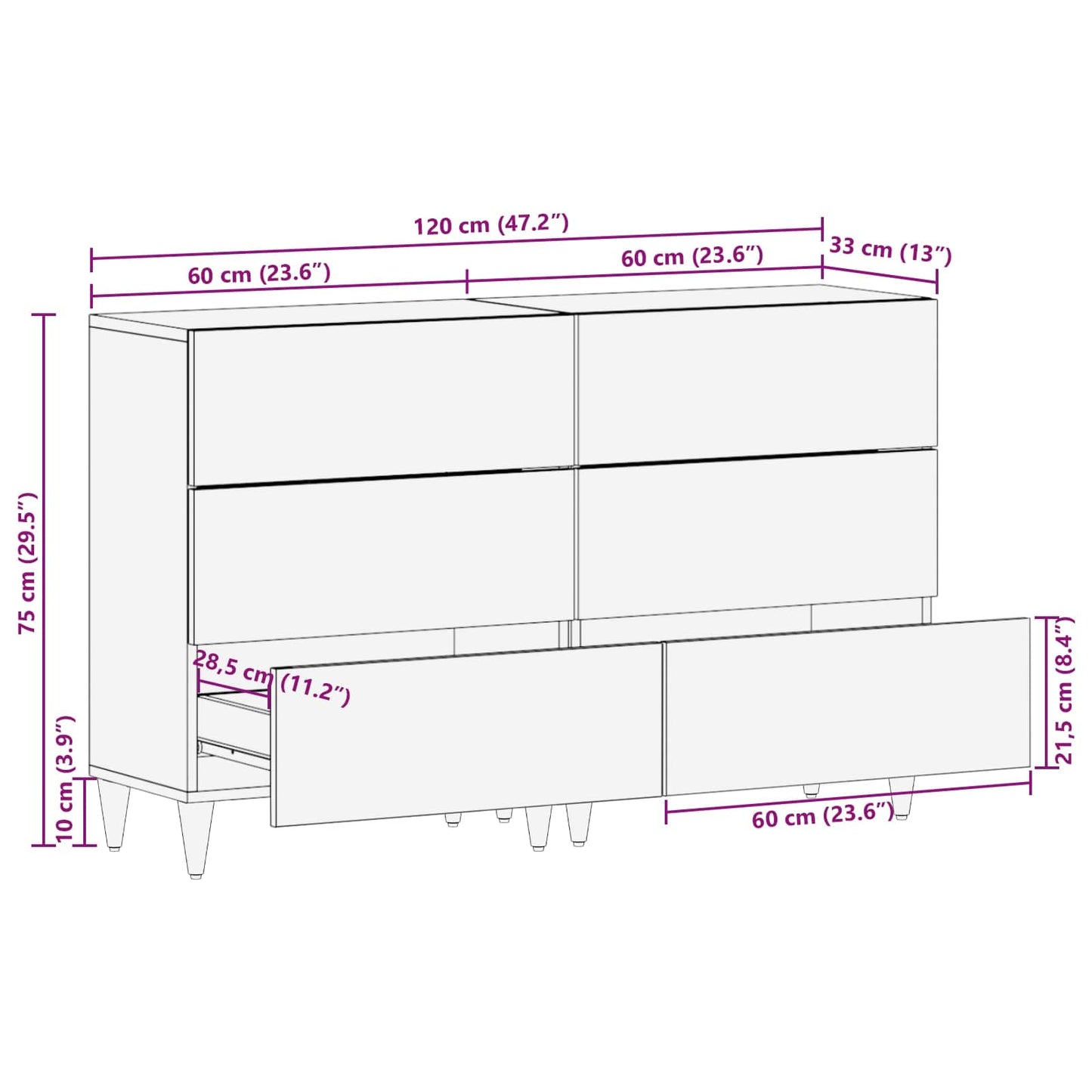 Sideboard 2 Pcs Honigbraun 60 X 33 X 75 Cm Massivholz Mango