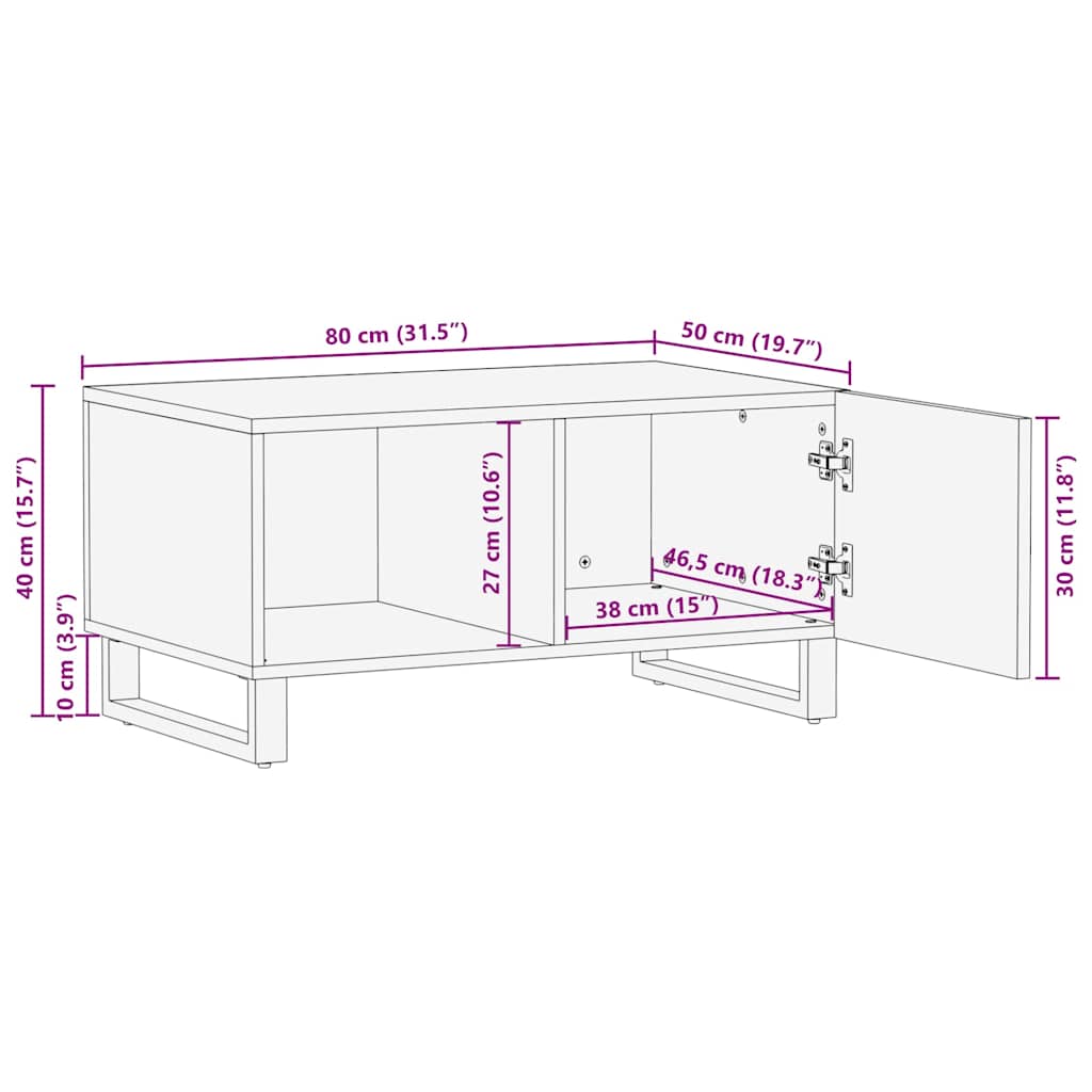 Couchtisch Schwarz 80X50X40 Cm Massivholz Mango