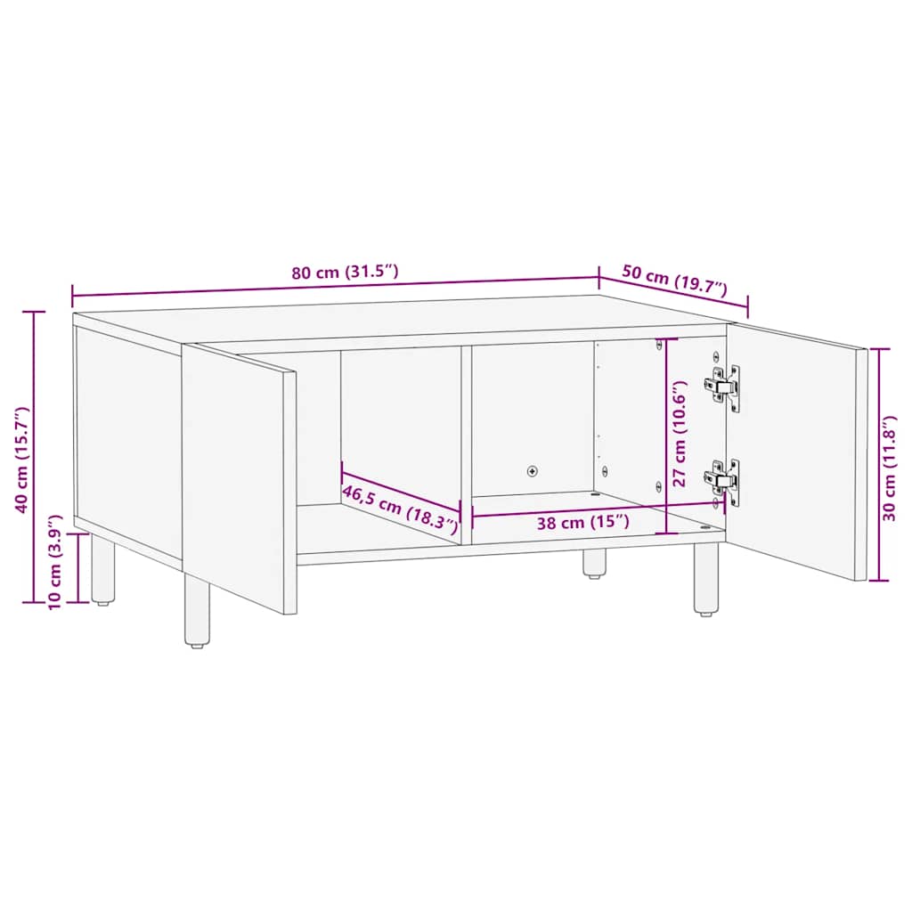 Couchtisch 80X50X40 Cm Massivholz Mango