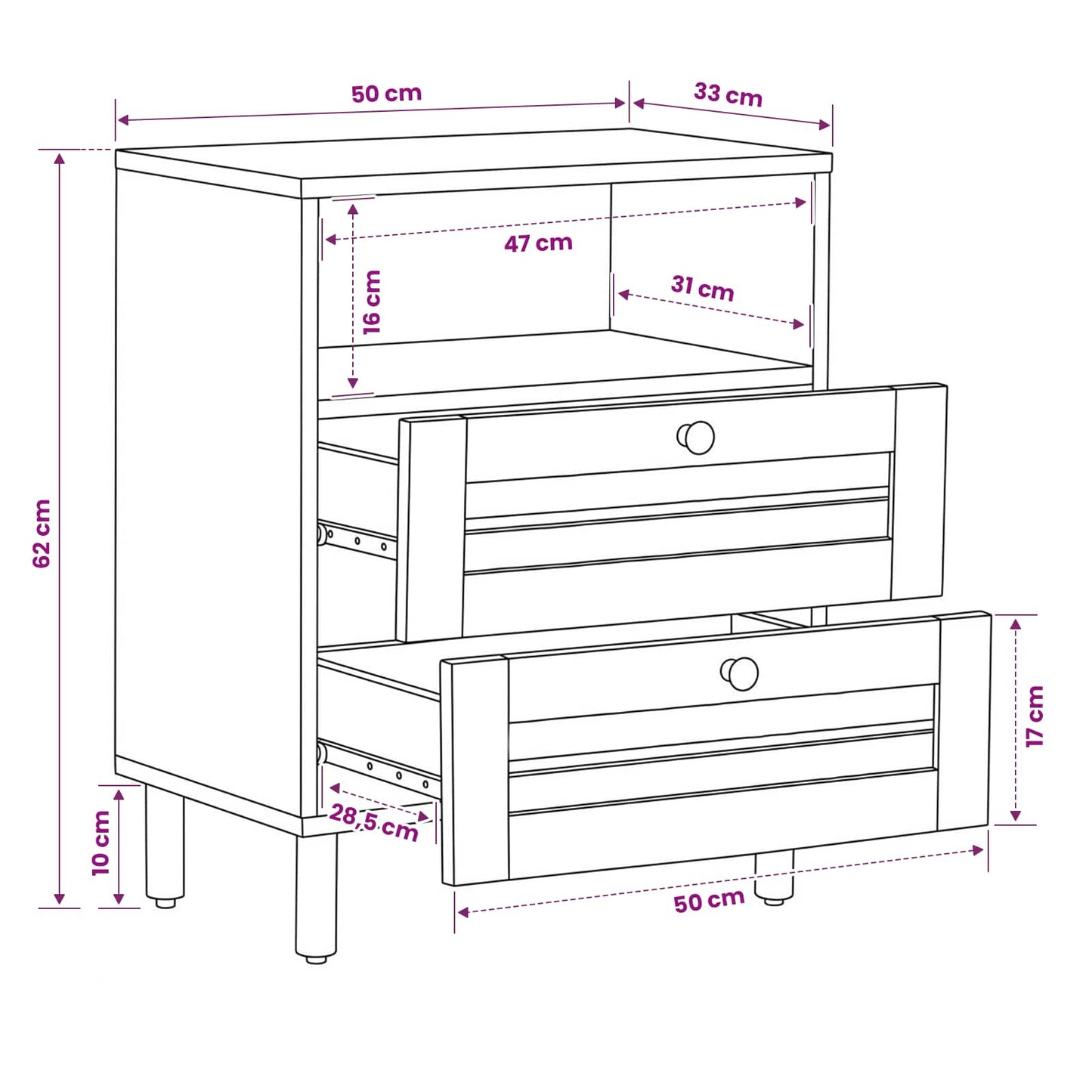 Nachttisch Braun Und Schwarz 50 X 33 X 60 Cm Massivholz Mango