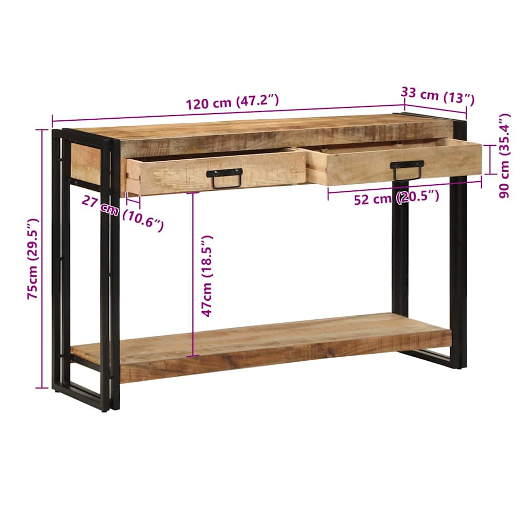 Konsolentisch Mit Regal Braun 120 X 33 X 75 Cm Massivholz Mango