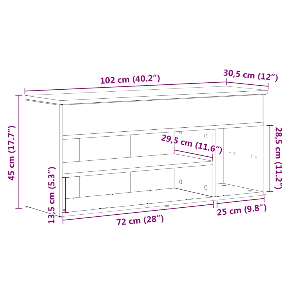 Schuhbank 102X30,5X45 Cm Holzwerkstoff Artisan-Eiche